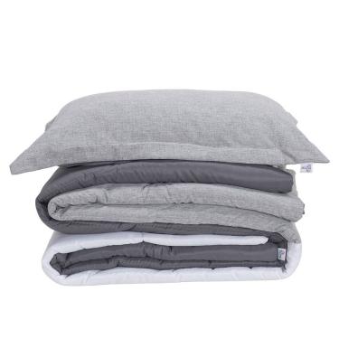 Imagem de Kit Edredom Solteiro Dupla Face Colorful Linho E Hipercal 400 Fios 5 Peças - Cinza