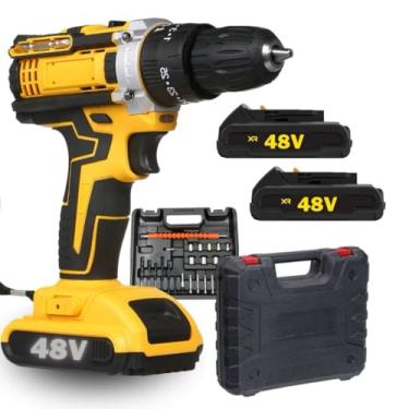 Imagem de Parafusadeira Furadeira 48V com 2 Baterias, Maleta e Kit de Acessórios, Amarelo