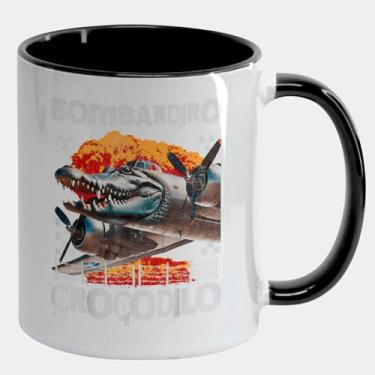 Imagem de Caneca Branca com Alça e Interna Preta 325ml - Bombardiro Crocodilo Brainrot Meme 6