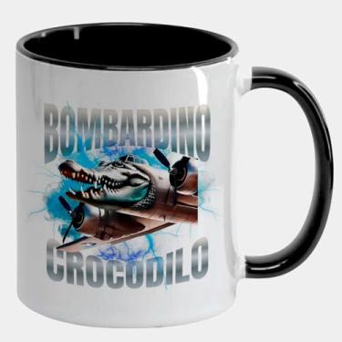 Imagem de Caneca Branca com Alça e Interna Preta 325ml - Bombardino Crocodilo Bootleg Brainrot Italian Brainrot Meme