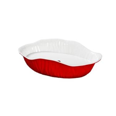 Imagem de Esmalte irregular estilo nórdico cor simples e delicada imitação de porcelana placa de gelo seco - placa sashimi de 38 cm [vermelho e branco]