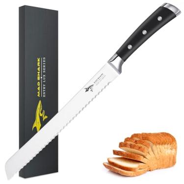 Imagem de MAD SHARK Faca De Pão Profissional Serrilhada 10", Aço Inoxidável Alemão Alto Carbono, Ultraafiada, Com Cabo Ergonômico, Ideal Para Pães, Bolos, Bagels E Muito Mais