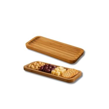 Imagem de Petisqueira Retangular em Bambu Natural para Servir petiscos - petisqueira para café da manhã, serve castanhas, queijos, frutas secas, azeitonas, molhos, ou doces.