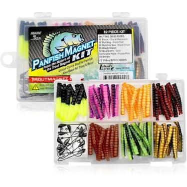 Imagem de Trout Magnet Kit de ímã Panfish de 82 peças, com um gancho de dardo mais longo, inclui 70 corpos de cauda dividida, 12 ganchos pretos tamanho 8 Mustad, captura todos os tipos de peixes