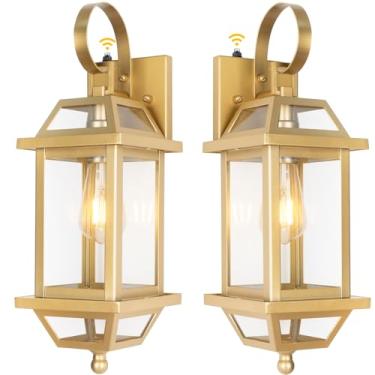 Imagem de Brilvibera Pacote Com 2 Arandelas De Parede Douradas 18" Para Áreas Externas, Estilo Anoitecer Ao Amanhecer, Grandes Modernas Varanda E Pátio