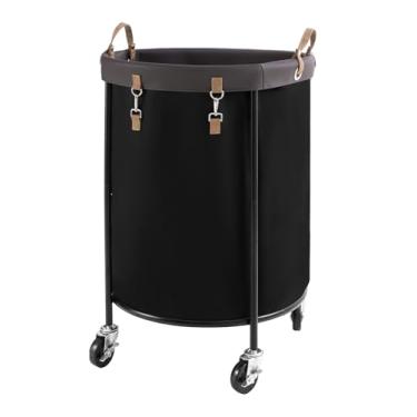 Imagem de StorageWorks Cesto de lavanderia rolante de 170L, cesto de roupas com rodas, carrinho de roupas redondo com moldura de aço e bolsa removível, 4 rodízios e 2 freios, preto, 1 pacote