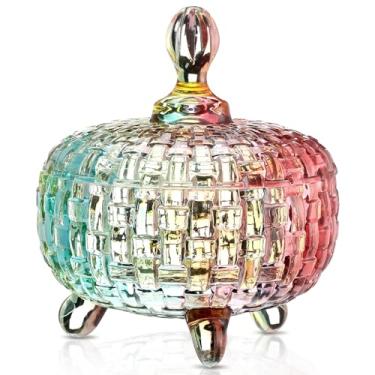 Imagem de DoubleFill Prato grande de vidro de 737 g com tampas, pote de cristal com tampa, pote de vidro coberto decorativo, caixa de joias, recipientes de biscoito de buffet de casamento para lanches, grãos de