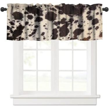 Imagem de Cortina de sanefa de couro Highland, vaca marrom, rústico, animais de fazenda, animais selvagens, estampa de pele de vida selvagem, tratamento de janela curta blackout para cozinha, quarto, 137 x 45