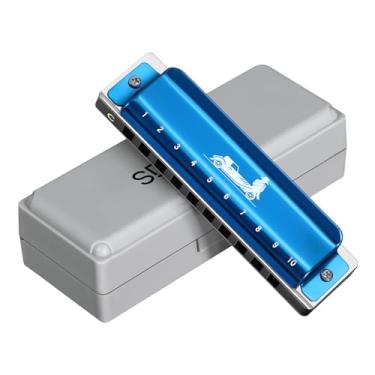 Imagem de Gaita Blues para crianças e adultos em chave C - Órgão bucal diatônico autêntico de 10 furos 20 tons para melodias com alma - ideal para iniciantes, profissionais e estudantes (azul, azul de 10 furos
