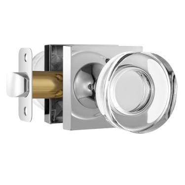 Imagem de naubea Puxador de porta de cristal cromado polido maçanetas de privacidade maçaneta interior maçaneta de porta de vidro para quarto e banheiro