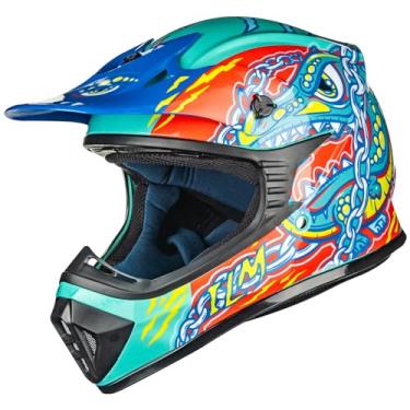 Imagem de ILM Capacetes Para Motociclistas Jovens E Infantis, Motocross, Quadriciclo, Bmx, Mx Offroad, Capacete Integral Motocicleta, Modelo 128Ys Aprovado Pela Dot (Verde Crocodilo, Juvenil-Médio)