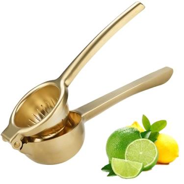 Imagem de Espremedor de limão, espremedor de limão de aço inoxidável, espremedor de limão, espremedor de limão resistente, espremedor de frutas cítricas de grau profissional sem sementes (ouro)