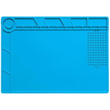 Imagem de Tapete de bancada de trabalho, tapete de solda, 35 x 25 cm, espesso, antiestático, silicone, com áreas magnéticas, almofada de estação de solda resistente ao calor para organização de pistolas de