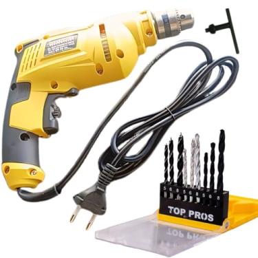 Imagem de Furadeira de Impacto 600w + Jogo de Brocas Metal e Madeira - Parafusadeira 127v 10mm 3/8 3000rpm Chave Mandril