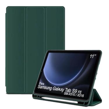 Imagem de Capa Tablet flip para Samsung Galaxy Tab S9 FE WiFi SM-X510 SM-X515 Smart pen 11 polegadas resistente aveludada compatimento para caneta Case capinha Anti Impacto Suporte Pencil - Alamo (verde)