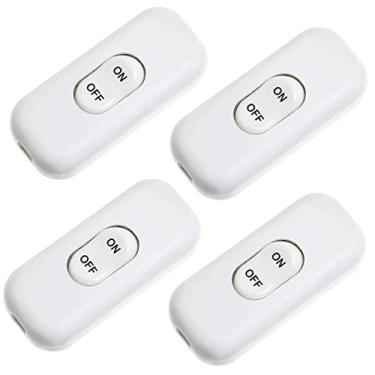 Imagem de Interruptor de cabo em linha, PLUSPOE pacote com 4 botões On Off Control Lamp Appliance Switch para quarto lâmpada de mesa luzes de LED, branco