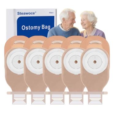 Imagem de Steawoce 50 peças de sacos de colostomia com filtro, 15-65 mm de peça única de suprimentos de ostomia com fecho de gancho e laço bolsas drenáveis para cuidados com o estoma (pacote com 50)