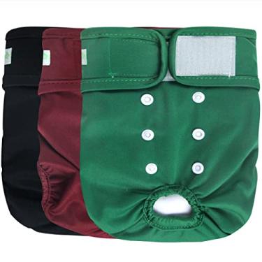 Imagem de wegreeco Fraldas reutilizáveis luxuosas e laváveis para cães (padrão elegante) – Fraldas duráveis para cães fêmeas, fraldas para cachorro, pacote com 3 (vinho, preto, jade, 2GG)