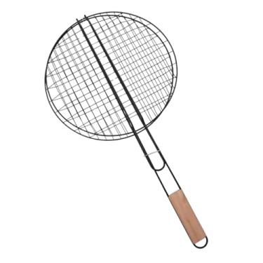 Imagem de Grelha Dupla Frango Peixe Legumes Aço com Cabo Madeira