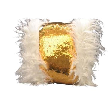 Imagem de Almofada Pelo Longo Branco Com Paetê Dourado E Prata Moda