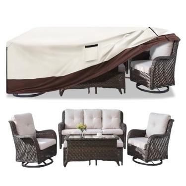 Imagem de Aacabo Capa para móveis de pátio para conjunto de 5 peças - capa de tecido Oxford 600D à prova d'água para 5 peças para ambientes externos, sofá de vime, cadeiras giratórias, poltronas, secionais