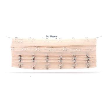 Imagem de SEW TRENDZ Par de 2 jardas de tecido de malha de organza transparente com fita de gancho e olhal 2,54 cm (2,5 cm) de espaçamento de borda de metal prata acabamento cordão espartilho lingerie costura