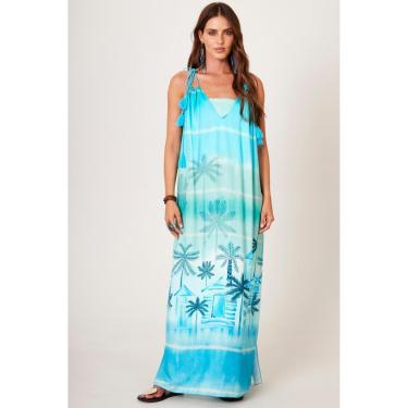 Imagem de Vestido Longo Com Alças De Amarrar Azul Claro Estampa Tropical Yacamim D25-Feminino