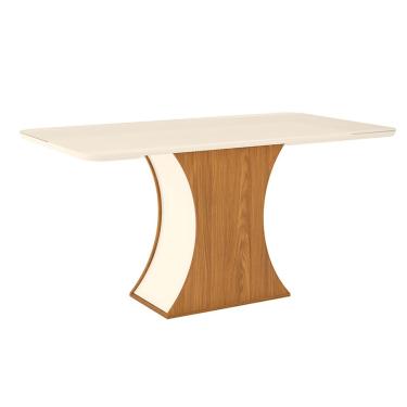 Imagem de Mesa de Jantar Retangular com Tampo de Vidro Selena II Off White e Nature 160 cm