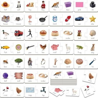Imagem de Quebra-cabeças de riscas, 26 grupos de cartões de palavras que riman, jogo de correspondência de fonética, quebra-cabeças autocorretivo, cartão de aprendizagem precoce para jardim de infância