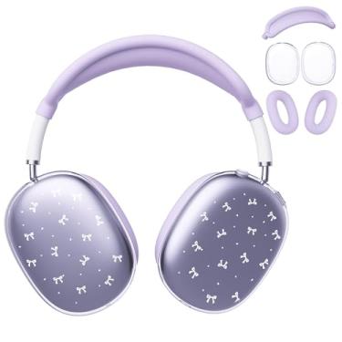 Imagem de BlHMCASE Capa de fone de ouvido para AirPods Max, lindo laço branco transparente, capa de silicone roxa para fones de ouvido para Apple AirPods Max