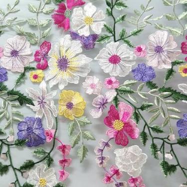 Imagem de Acabamento de renda com flores coloridas bordadas brancas extra largas de 65 cm, tecido de renda feito à mão, parte do vestido, festa em casa, costura em apliques para decoração DIY (branco 1 ano) (2
