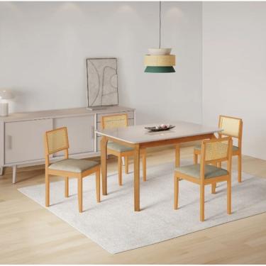 Imagem de Mesa Alegra 4 Cadeiras Jade 1,20 Linho JCM - Cinamomo/Off