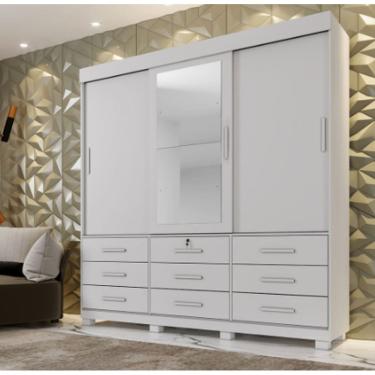 Imagem de Guarda Roupa Londres 3 Portas 9 Gavetas com Espelho Benetil Móveis - Branco