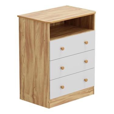 Imagem de Cômoda Infantil Smim New 3 Gavetas Branco Brilho/amêndoa - Móveis Peroba