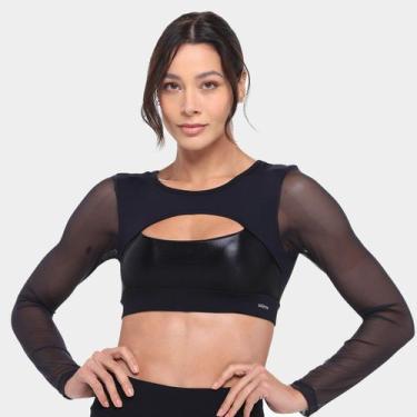 Imagem de Top Cropped Selene e Recorte Manga Longa Feminino, Preto, M