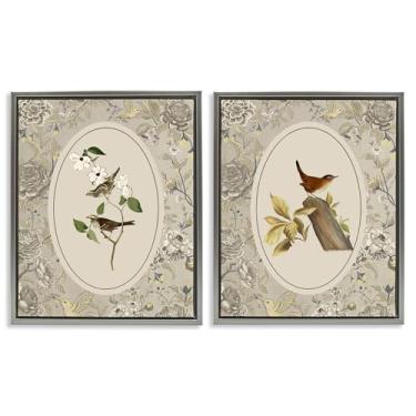 Imagem de Stupell Industries Conjunto de tela flutuante cinza vintage Birds & Toile 2 peças por Radhika Modi, 21 x 17