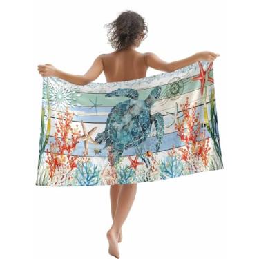 Imagem de Toalha de praia tartaruga oceano em tábua de madeira microfibra toalha livre de areia, vida marinha estrela do mar toalhas de viagem macias absorventes de secagem rápida para mulheres homens piscina