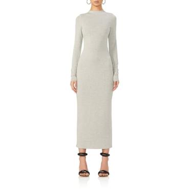 Imagem de AFRM Vestido feminino juniper gola redonda manga longa midi colado ao corpo, Cinza mesclado, M