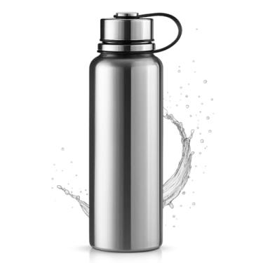 Imagem de Garrafa de Água Térmica 1 Litro em Aço Inox Com Parede Dupla e Tampa Em Aço Inoxidável Com Anel De Silicone Para Vedação Com Alça Para Transporte, Mantém Bebidas Quente ou Frio (Prata)