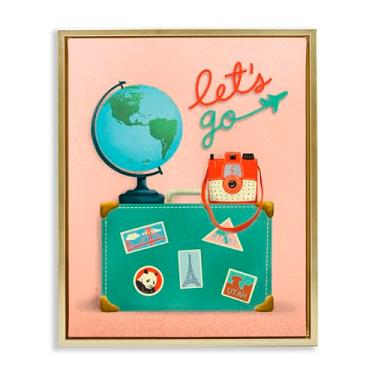 Imagem de Stupell Industries Let's Go Travel Suitcase Gold Framed Floater Canvas Wall Art Design por Jilly Jack Designs, 21 x 17