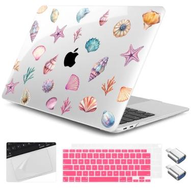 Imagem de Yebiseven Capa para MacBook Air de 13 polegadas M1 2021 2020 2019 2018 modelo A2337/A2179/A1932, capa rígida para laptop com capa de teclado e protetor de trackpad e 2 adaptadores OTG, conchas do mar