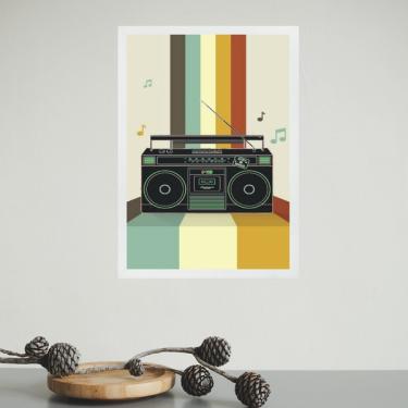 Imagem de Quadro Decorativo Retrô Rádio Toca Fita 33x24cm Moldura Branca