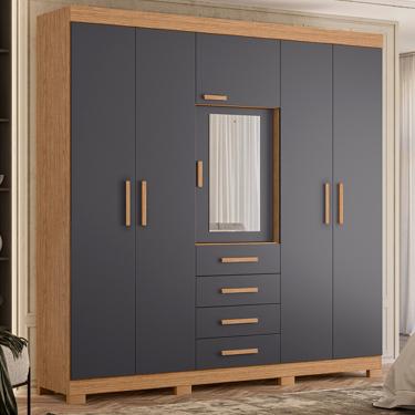 Imagem de Guarda Roupa Casal com Espelho  6 Portas 4 Gavetas  e Pés Virtus Albatroz - Freijo/Titanium