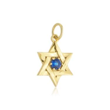 Imagem de Pingente Estrela De Davi Com Zircônia Azul Ouro Amarelo 18kl - Juniorj