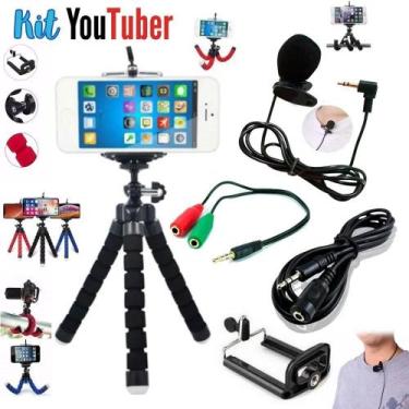 Imagem de Kit Youtuber 8 - Mini Tripe para Smartphone + Microfone Lapela + Cabo 