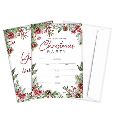 Imagem de Qiwog Convites de festa de Natal, 25 cartões de convites de Natal com envelopes, cartões de convite para chá de bebê de aniversário, decoração de festa de Natal, A03