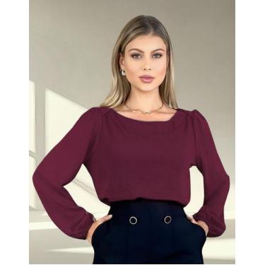 Imagem de Blusa Social Feminina Com Decote Canoa Manga Longa - Katyani Modas, Bo