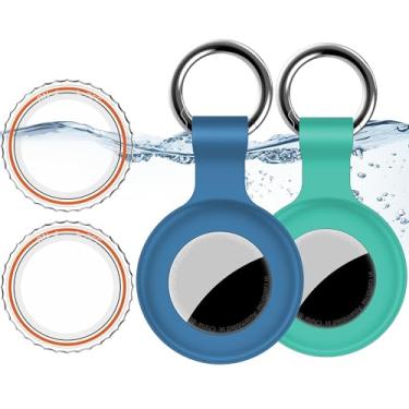 Imagem de Pacote com 2, suporte de Airtag IPX8 à prova d'água para Apple Air Tags com chaveiro, capa de GPS à prova de choque [antiarranhões] [PC + silicone] capa localizadora de itens Air-Tag para animais de