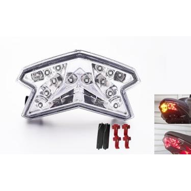 Imagem de TOPZONE Adequado para Kawasaki 2013-2016 ZR800/Z800; Z125/BR125 2016-2020; luz traseira de freio da lâmpada traseira + conjunto de combinação de idicador de seta integrado (transparente, estilo 1)