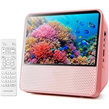 Imagem de Leitor de DVD CD Bluetooth Portátil de 9,8 polegadas com 7'' Tela digital HD 1024 x 600, som Estéreo Hi-Fi, Sincronização de TV, Recarregável de 4000 mAh (Rosa)